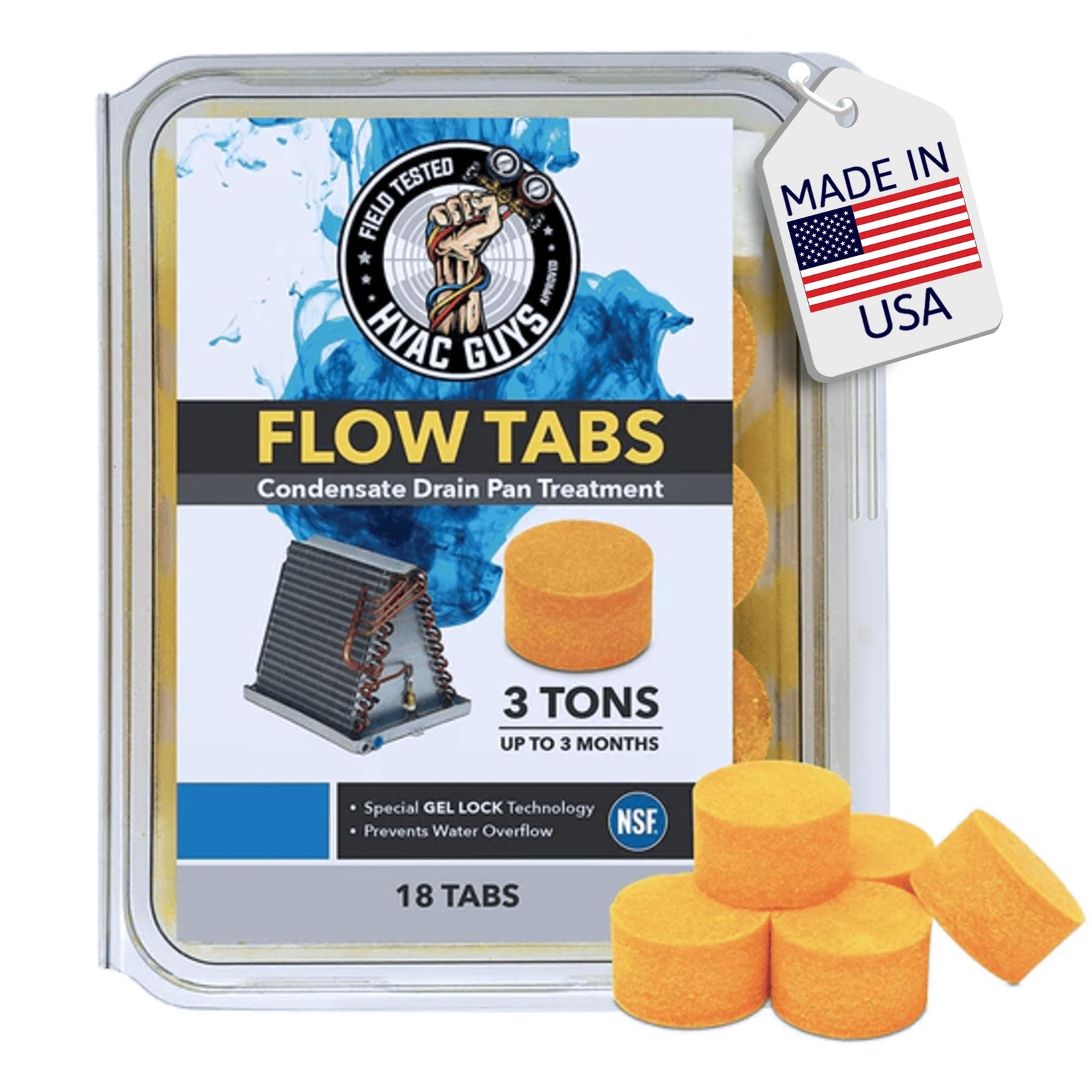 HVAC Guys Flow Tabs with Gel Lock Technology – 18 Pack – Keeps Drain Pans Cle…