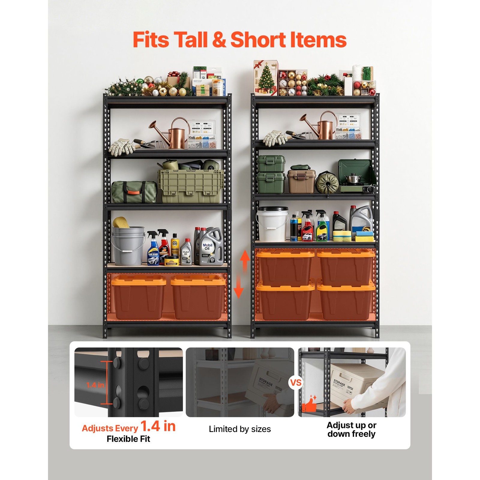 5-Tier Metal Shelving 2000lb Cap 36x16x71in Adjustable Utility Rack