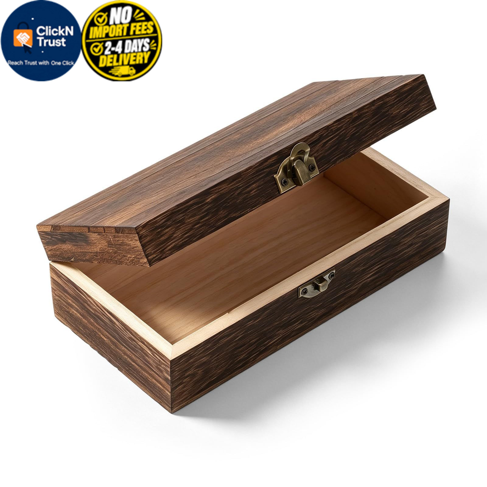 Viliqiou Vintage Wooden Box with Hinged Lid 7.9 x 3.9 x 2.4 inches, Brown