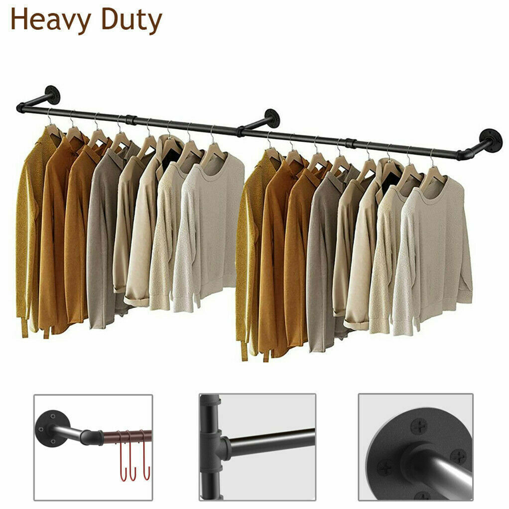 Clothes Rack Industrial Pipe Wall Mounted Garment Rack Hanging RodCloset Storage
