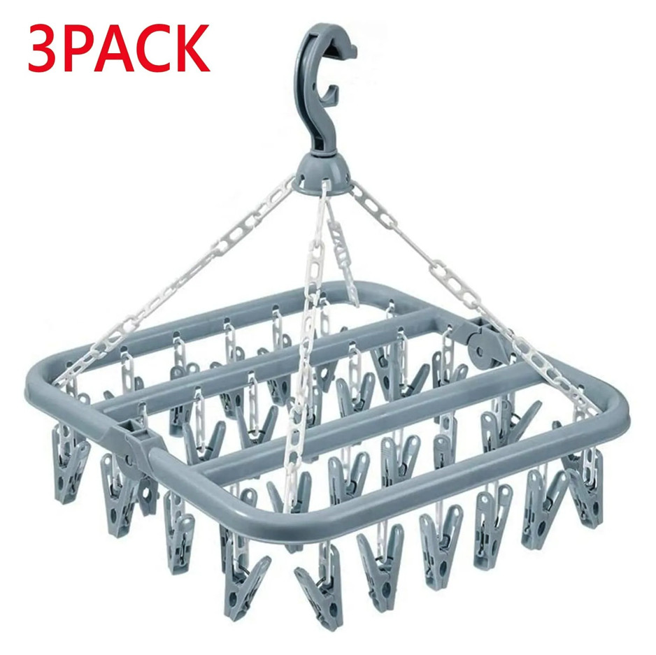1pc Folding Drying Rack w/ 32 Clips – Portable Hanger for Socks & Underwear