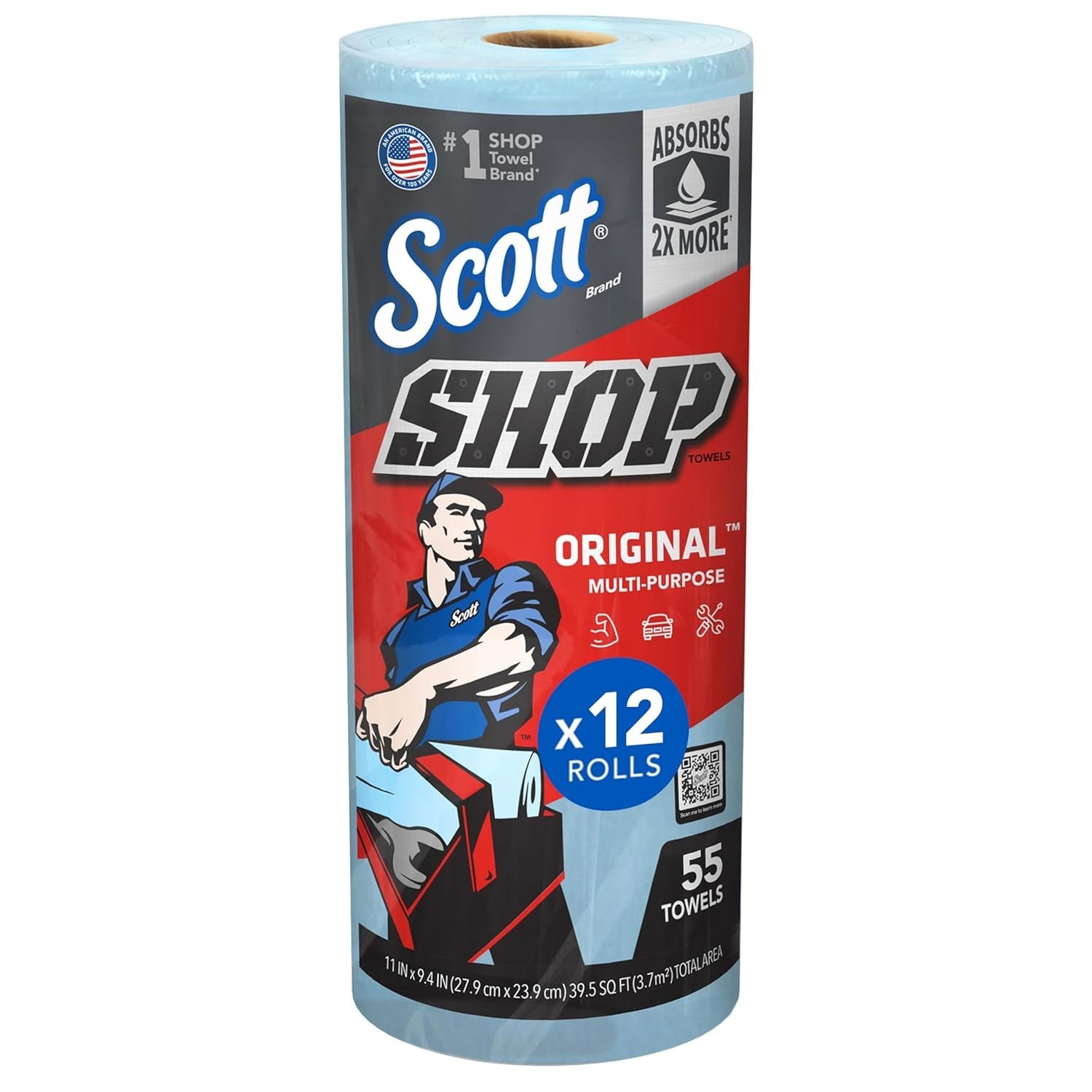 Scott Shop Original Blue Towels (75147), 9.4″x11″(55 Towels/Roll, 12 Rolls/Case)