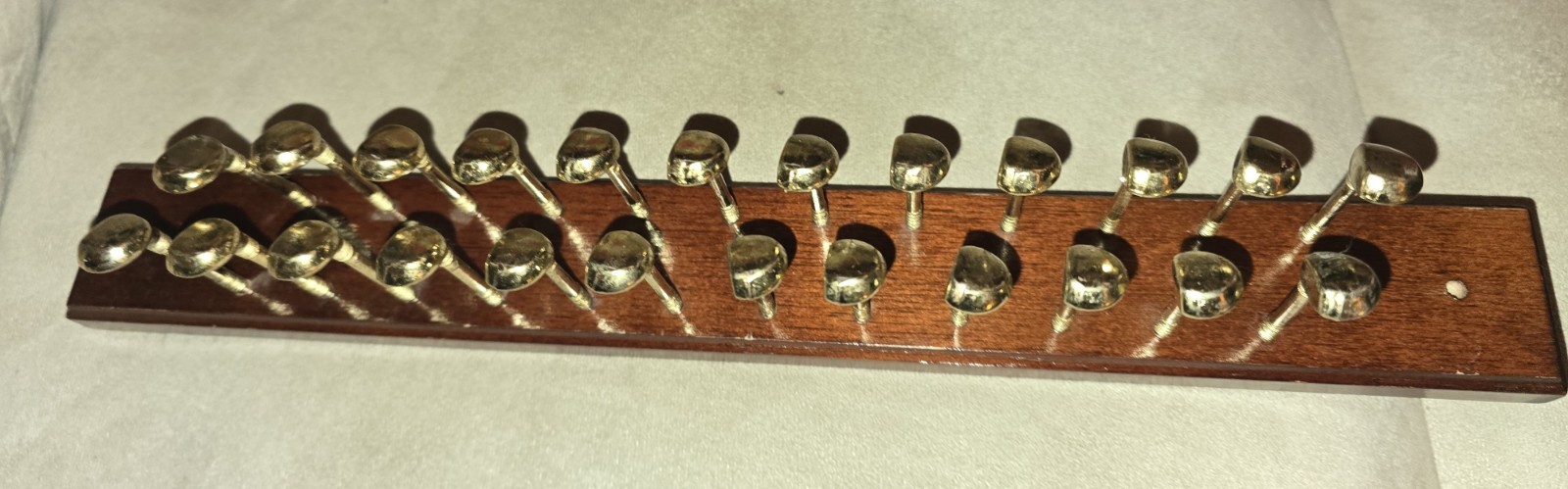 Vintage Mens Golf Club Tie Rack holder 24 brass pegs wood wall mounted