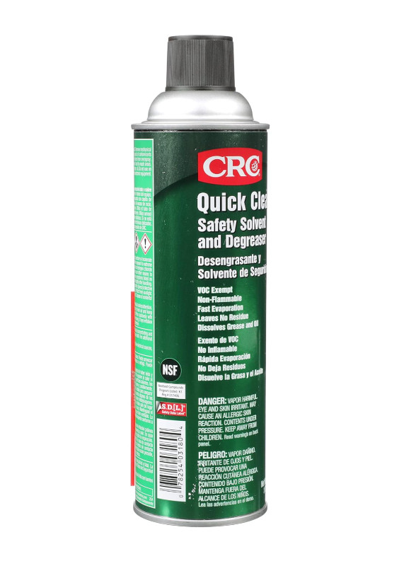 CRC Quick Clean Safety Solvent And Degreaser 03180 – 19 WT OZ, Clear, Aerosol