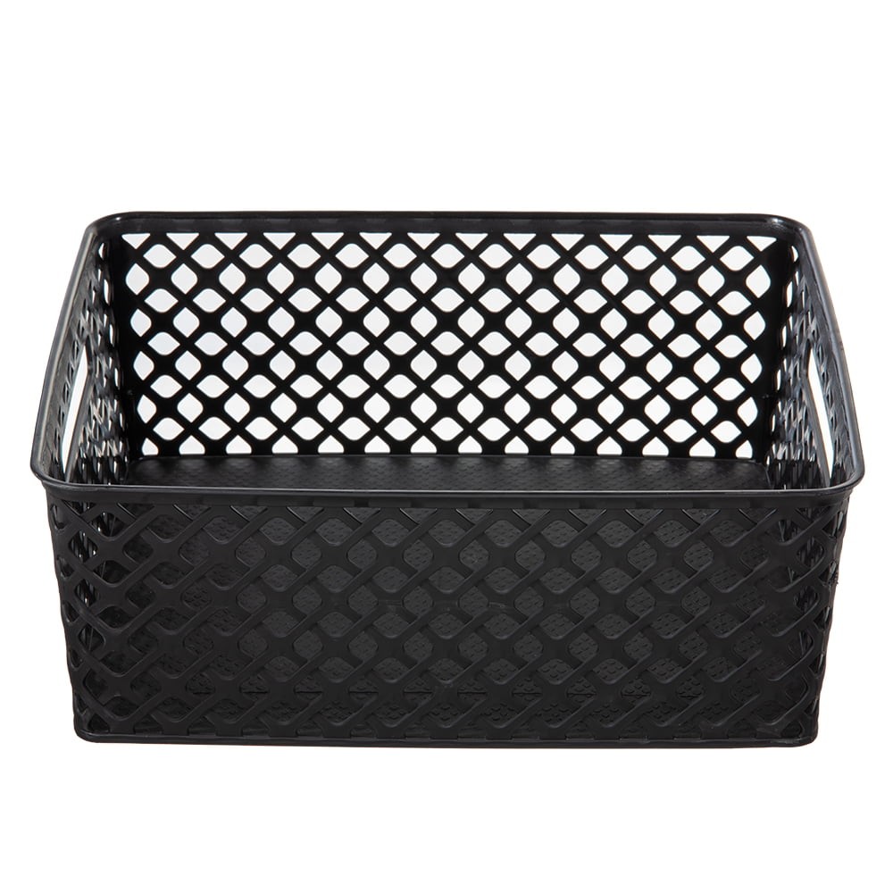 Medium Black Decorative Plastic Storage Basket, 14 in x 11.5 in x 5.3 in