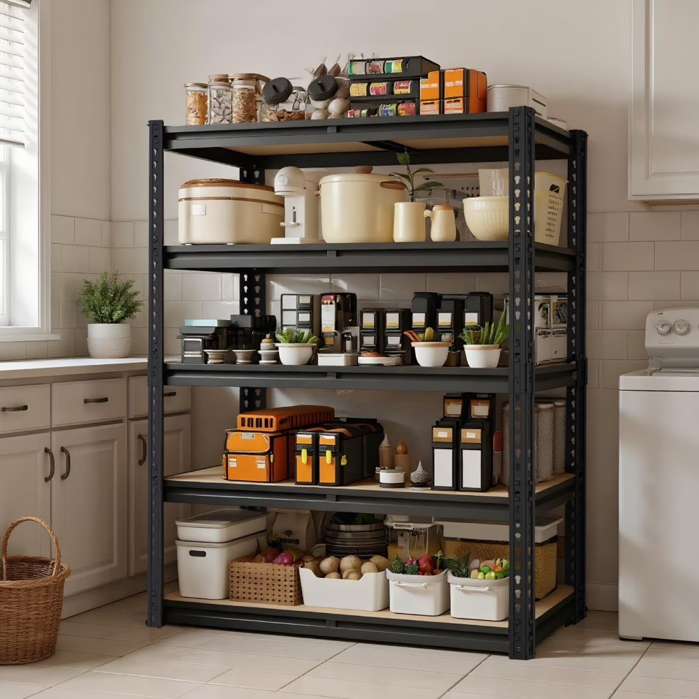 60″H 2400lbs 5-Tier Adjustable Heavy Duty Metal Storage Rack Black