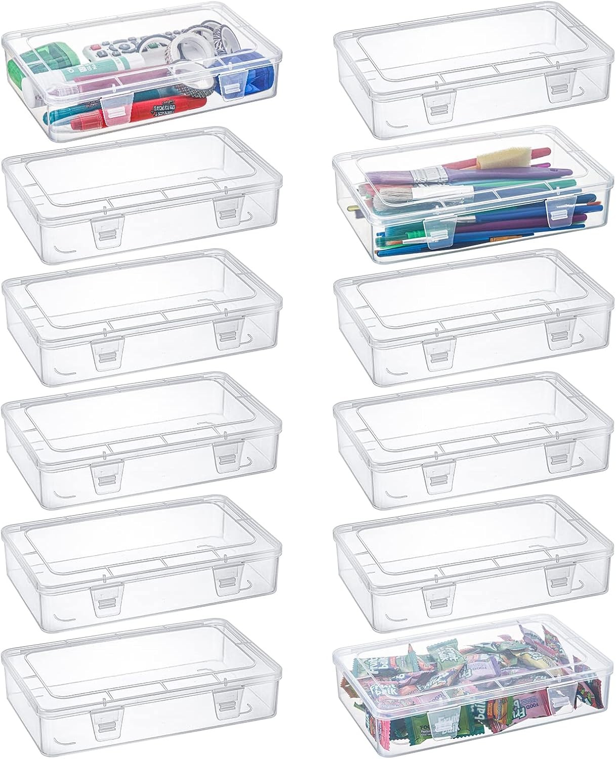 12 Pack Clear Plastic Storage Containers Lids 8 X5X1.75 Inch Empty Hinged Boxes