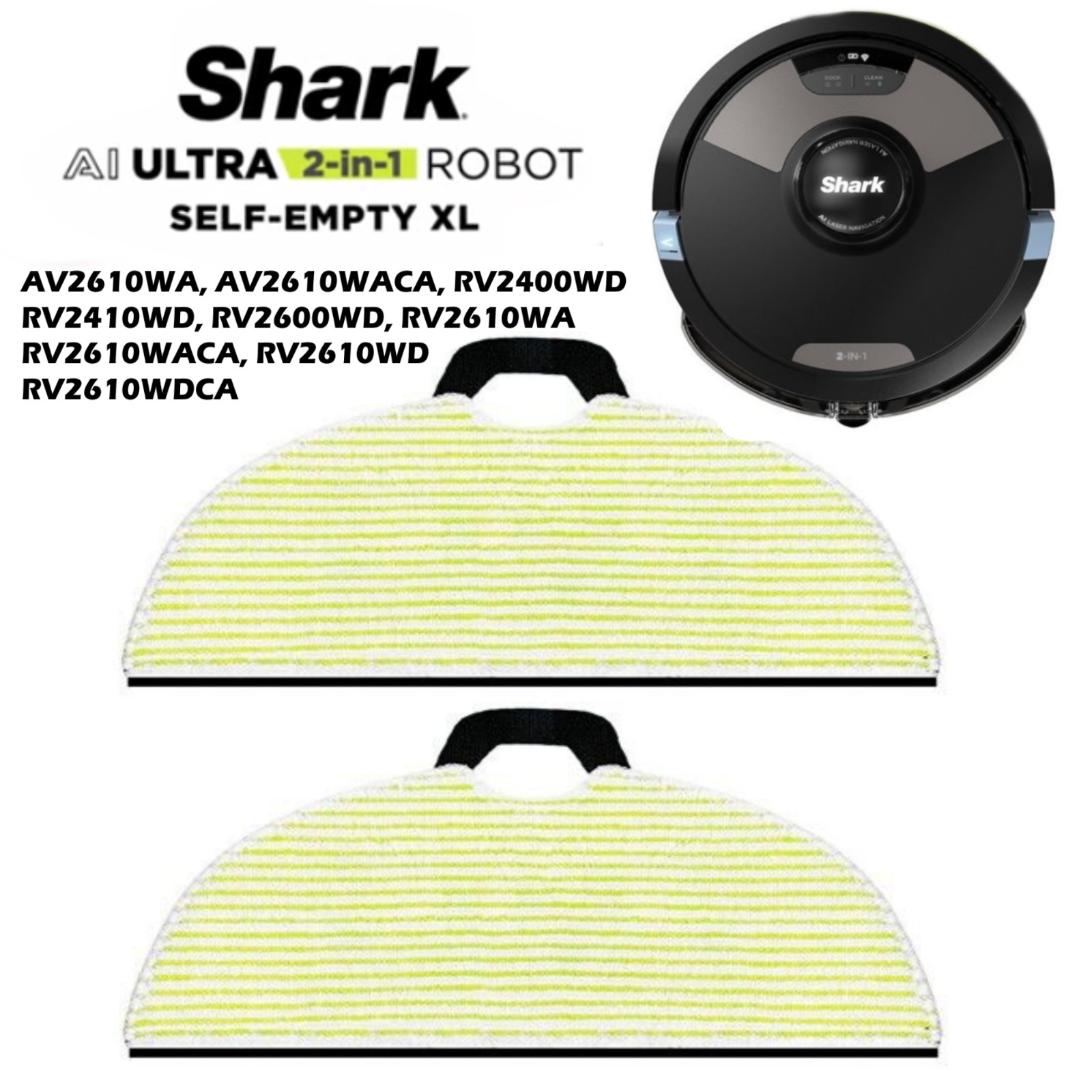 2x Replacement Mopping Mop Pads for Shark AV2610WA RV2400WD RV2402WXUS RV2410WD