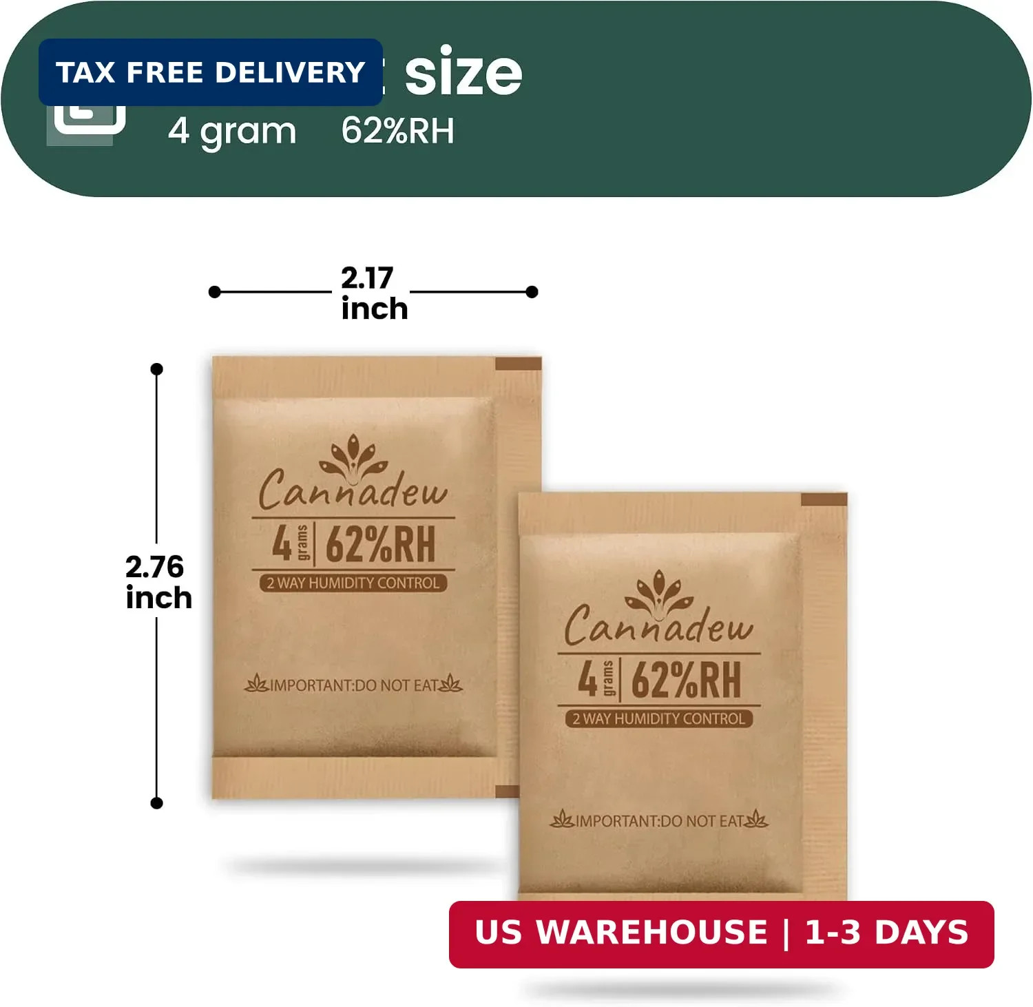 62% RH,4 Gram (10 pcs) Two-Way Humidity Control Packs, Kraft Paper Wrapped- Mois