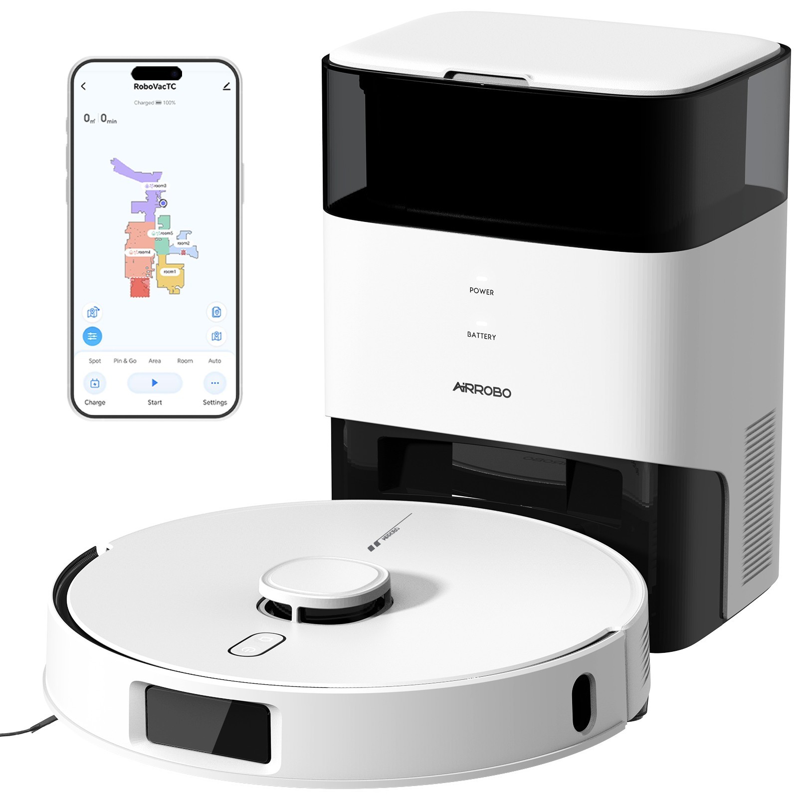 AIRROBO L60+ Self-Emptying Robotic Robot Vacuum and Mop Home Mapping 6000PA