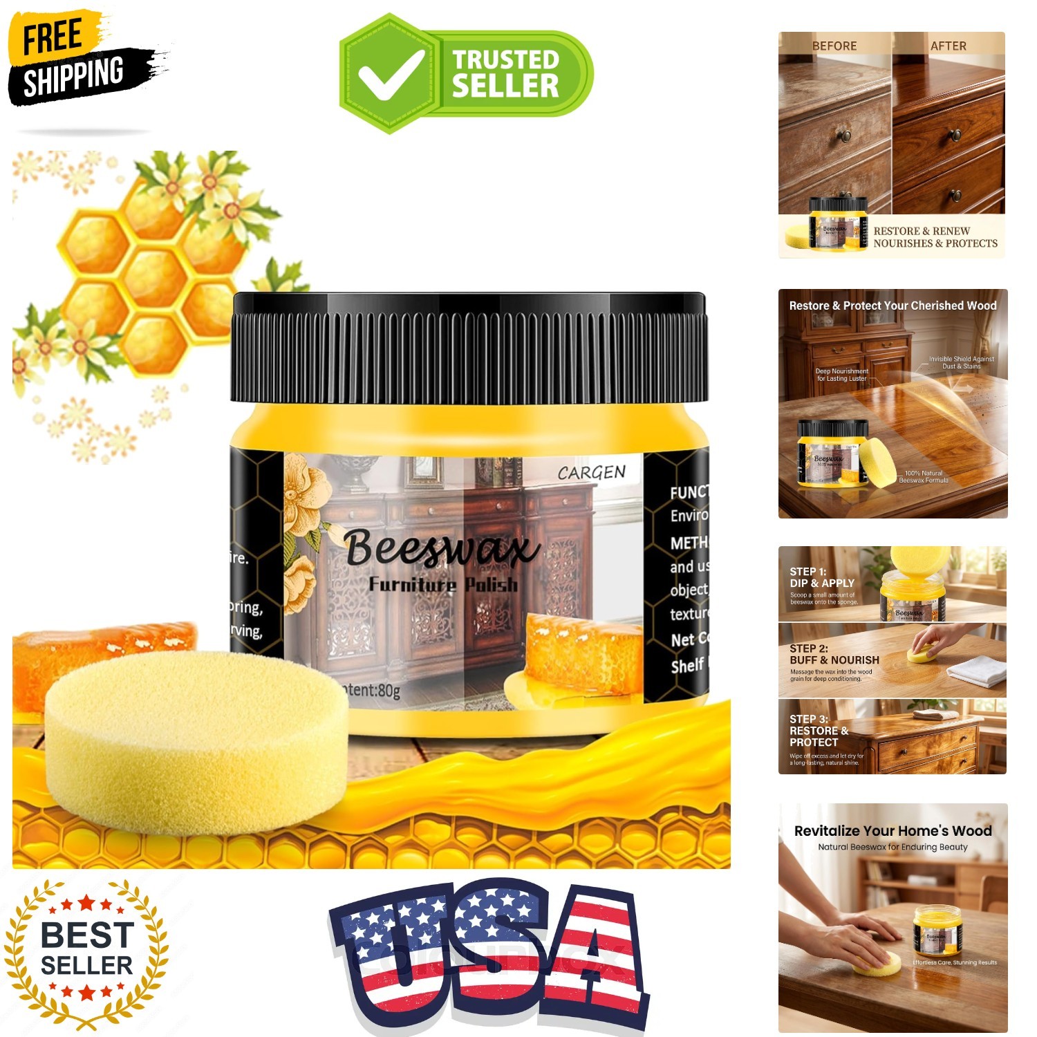 Beeswax Furniture Polish Wood Wax – Wood Polish & Conditioner Restorer for Ha…