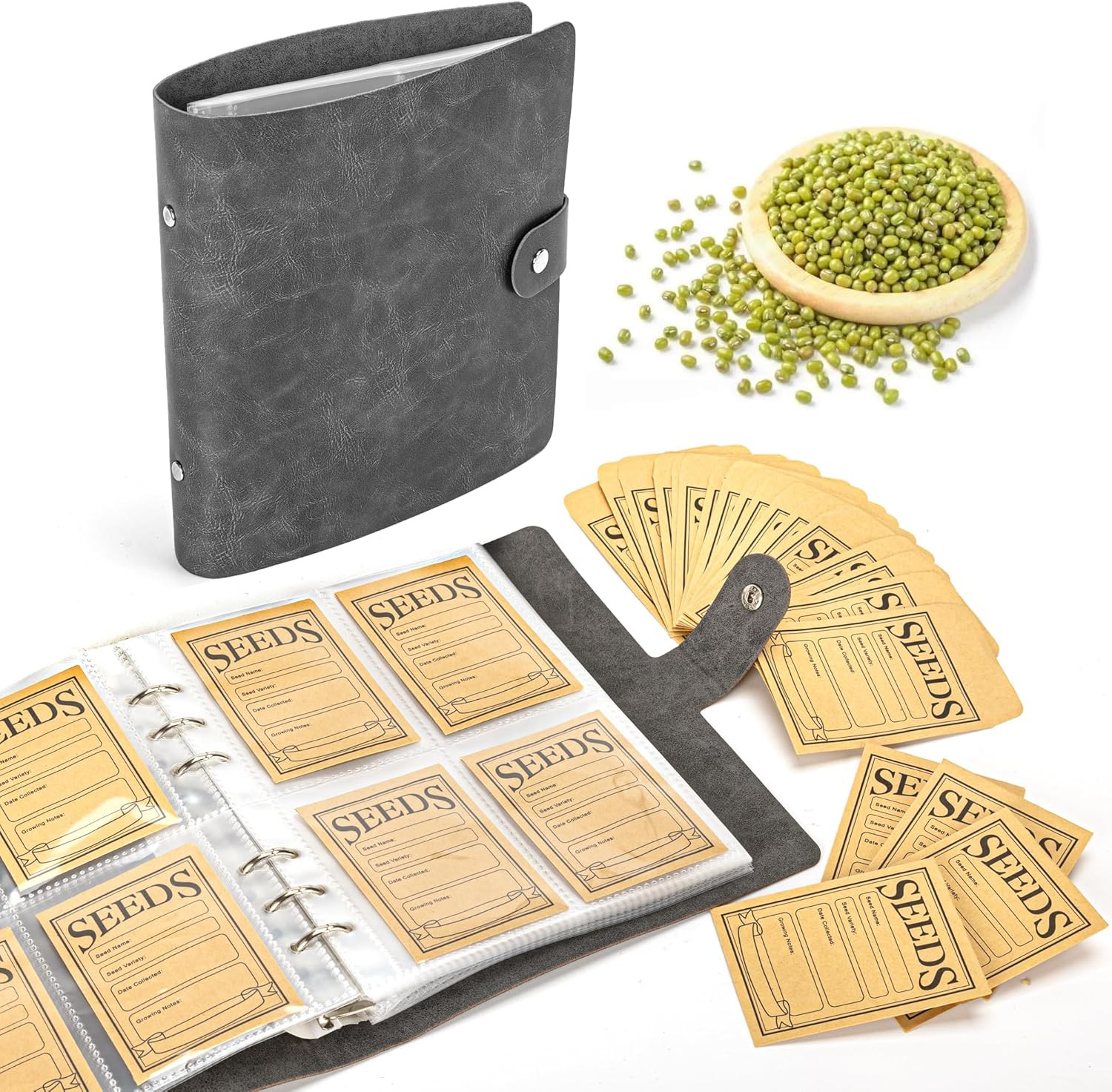 Seed Storage Organizer, 200 Pockets Seed Organizer Binder with 100Pcs Sealing Se