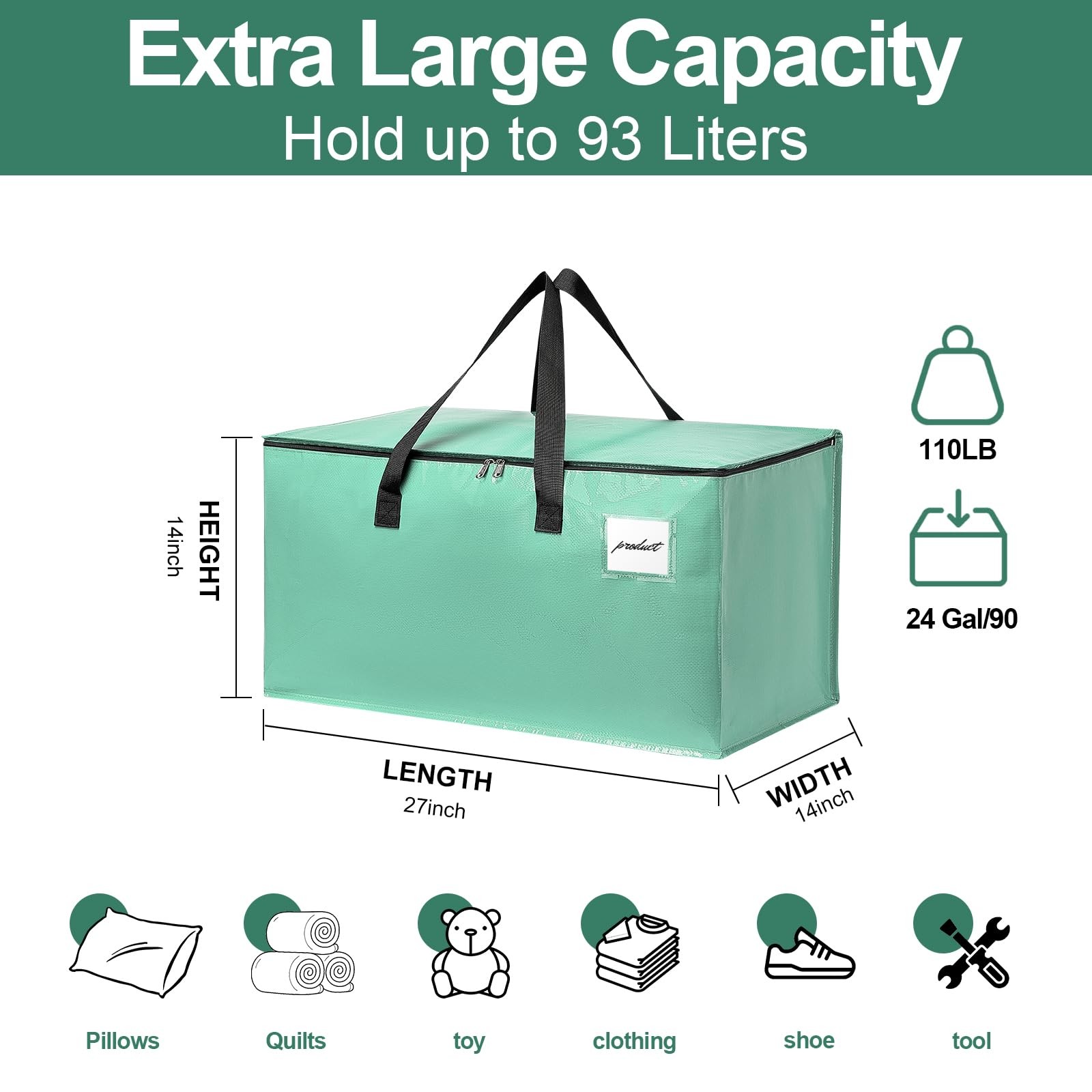 Mint Green Extra Large Heavy Duty Moving Bags Storage Totes with Zippers Set