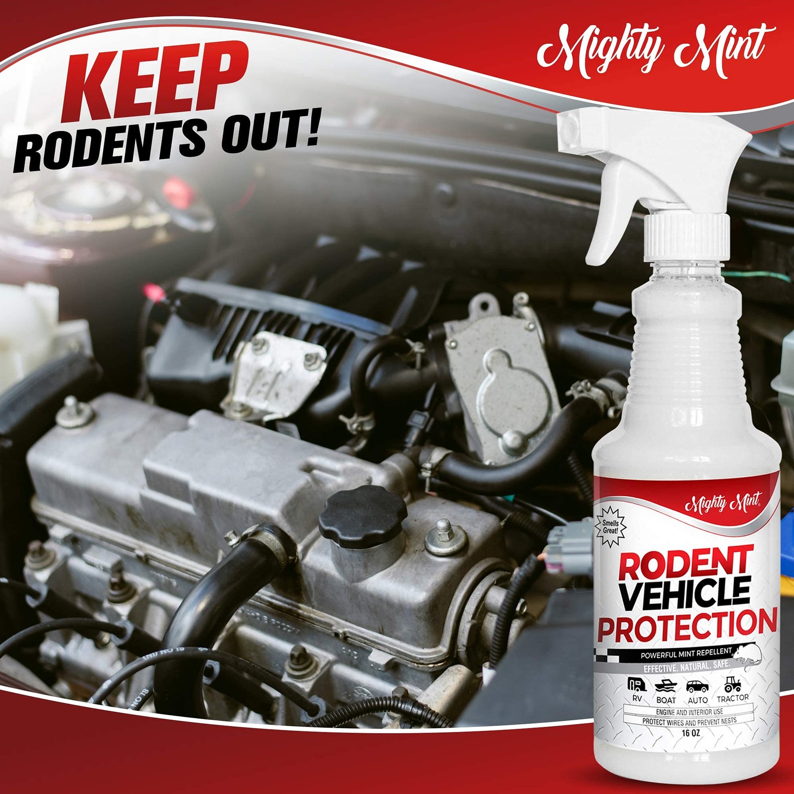 Mighty Mint Peppermint Oil Rodent Repellent Spray for Vehicles – 16 Fl Oz