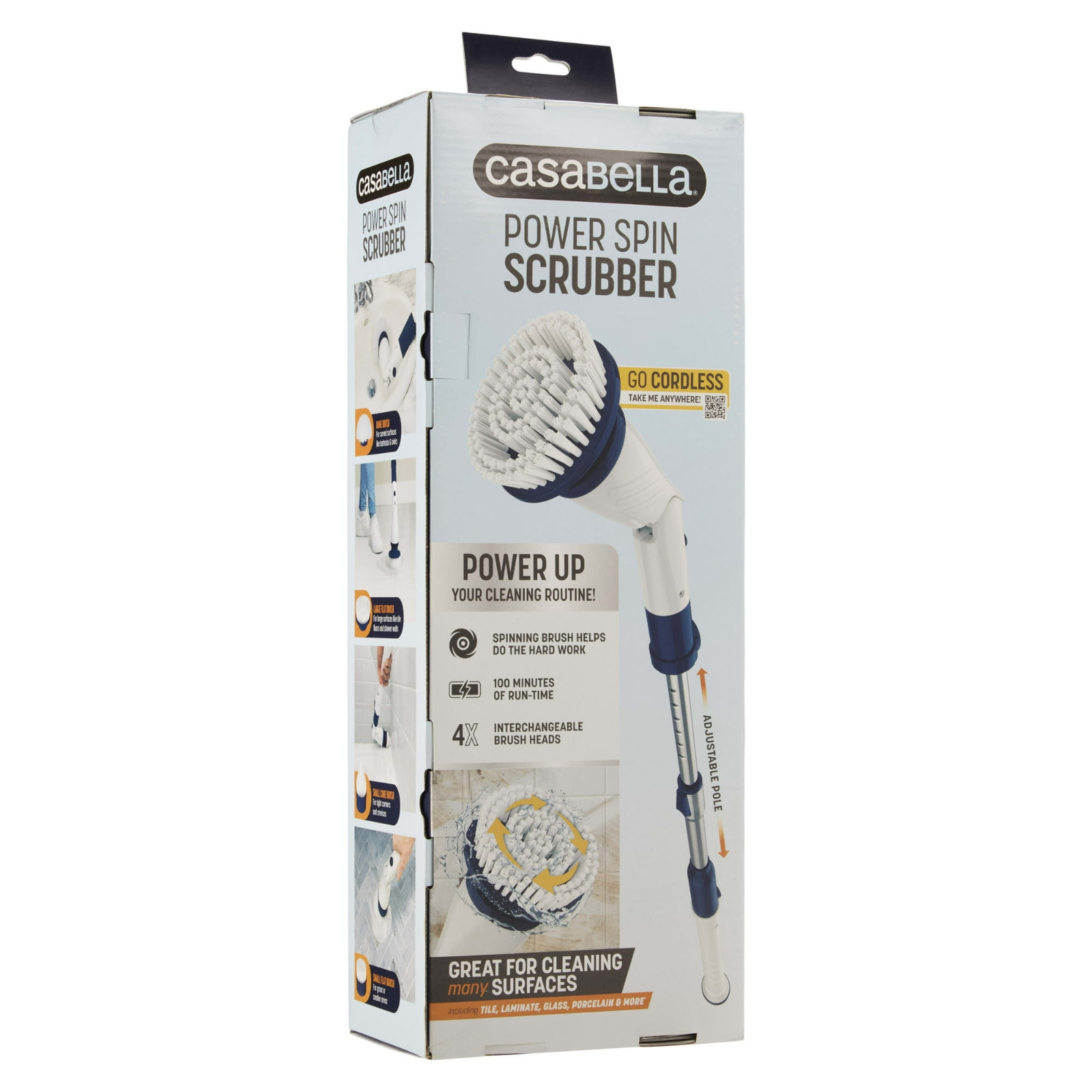 Casabella Power Spin Scrubber, Electric Cleaning Brush with Adjustable Head