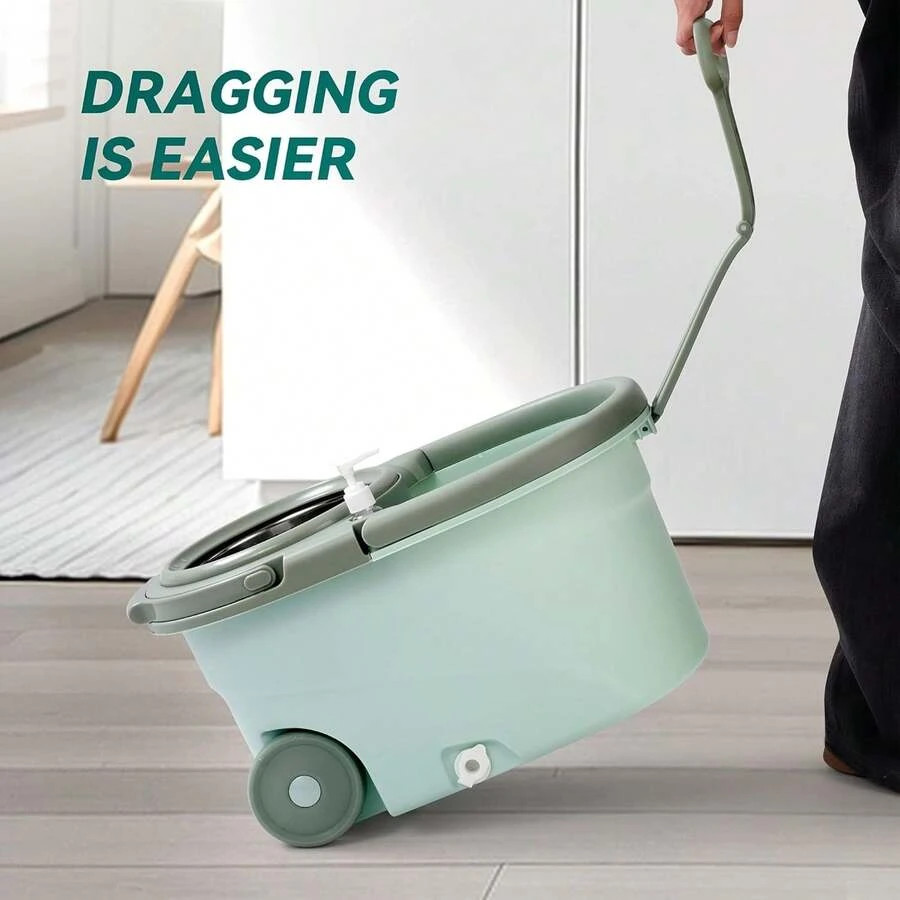360° Spin Mop Bucket System 61″ Handle 2 Microfiber Refills