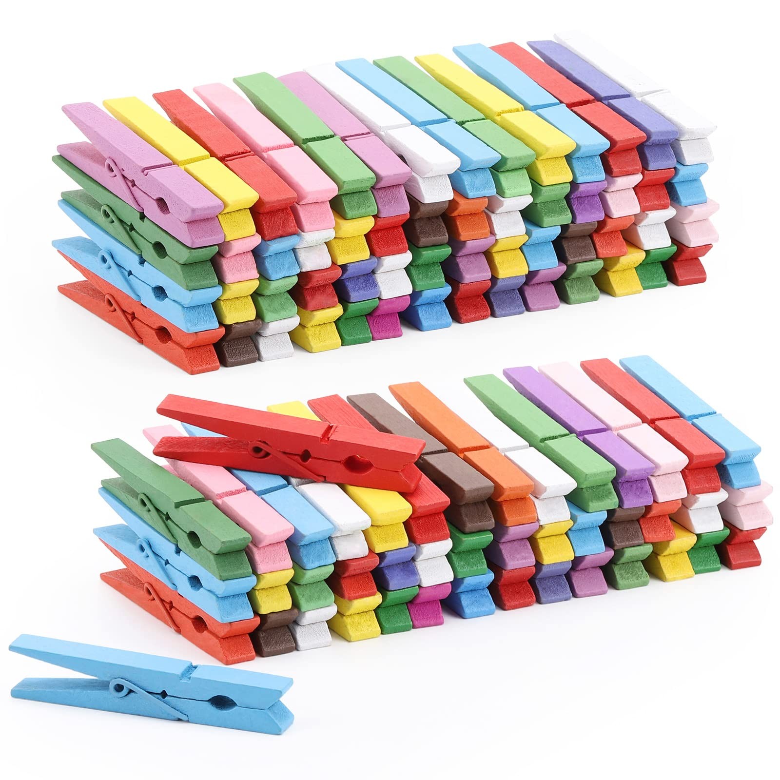 100pcs Colored Clothespins Wooden Heavy Duty Clothes Pins with Strength Spri…