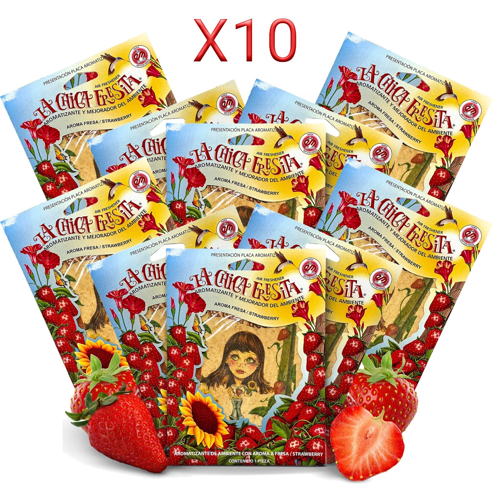 La Chica Fresita Car Air Freshener Original Plaque Strawberry (3-5 -10 Pack )