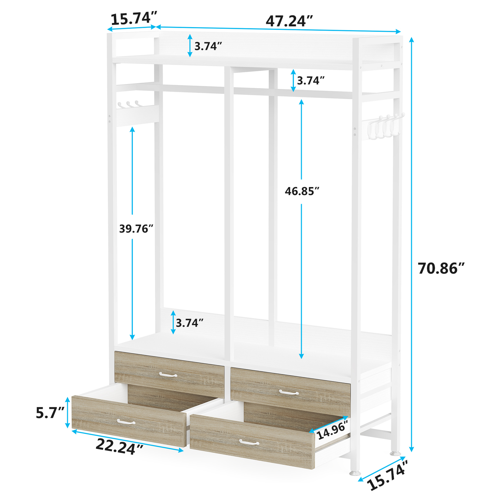 Tribesigns Closet Organizer with 4 Large Drawers, Clothes Garment Rack with Hook