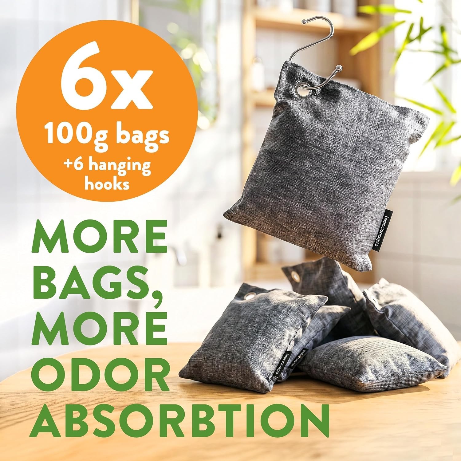 Ultimate Charcoal Odor Eliminator – 6x 100g Reusable Bamboo Bags for All Spaces