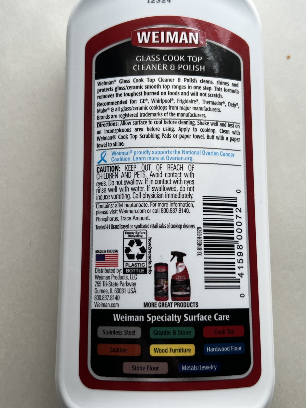 Weiman Ceramic/Glass Cooktop Cleaner & Polish Heavy Duty For Stove Top 15 oz New