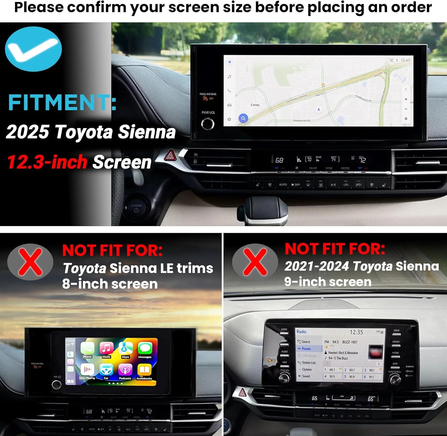 Center Console Organizer Dashboard Tray Compatible with 2025-2026 Toyota Sienna