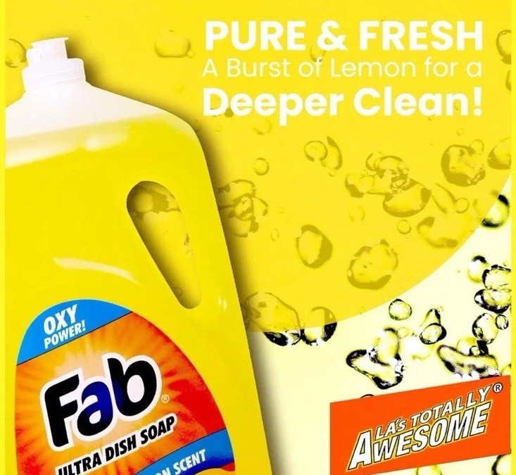 2X Fab Liquid Dish Soap, Lemon Scent, 90 Fl Oz Powerful Grease-Cutting New OH