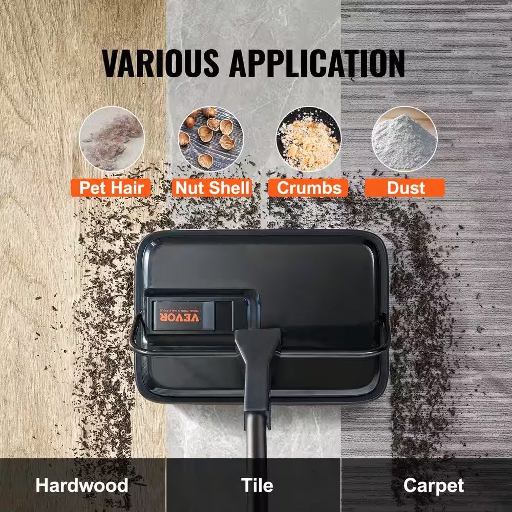 Carpet Sweeper 7.9 In. Sweeping Paths Manual Floor Sweeper with Comb Rugs Black