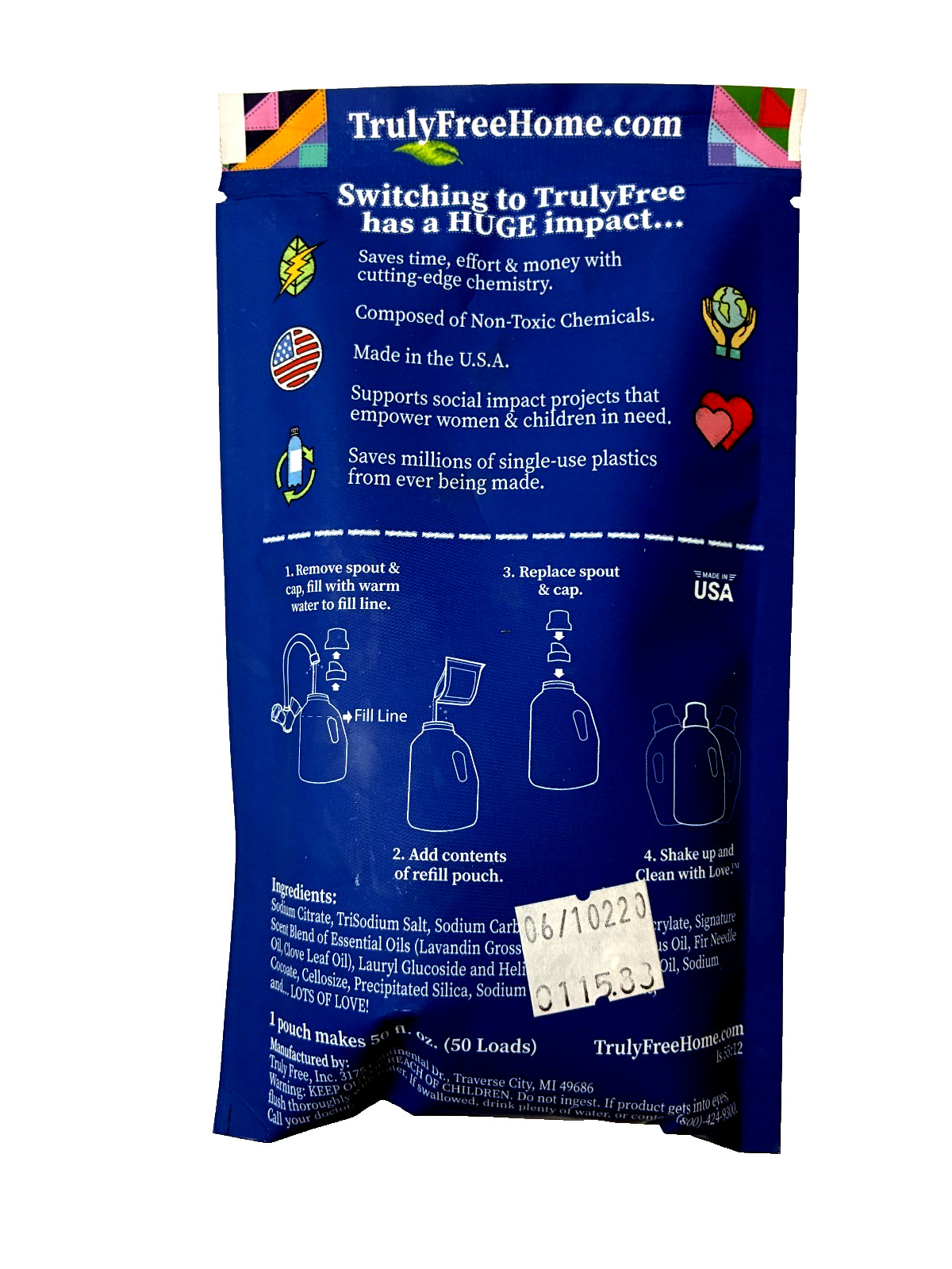 Truly Free Laundry Wash Refill Pouch Non-Toxic Signature Scent 50 Loads 2 Packs