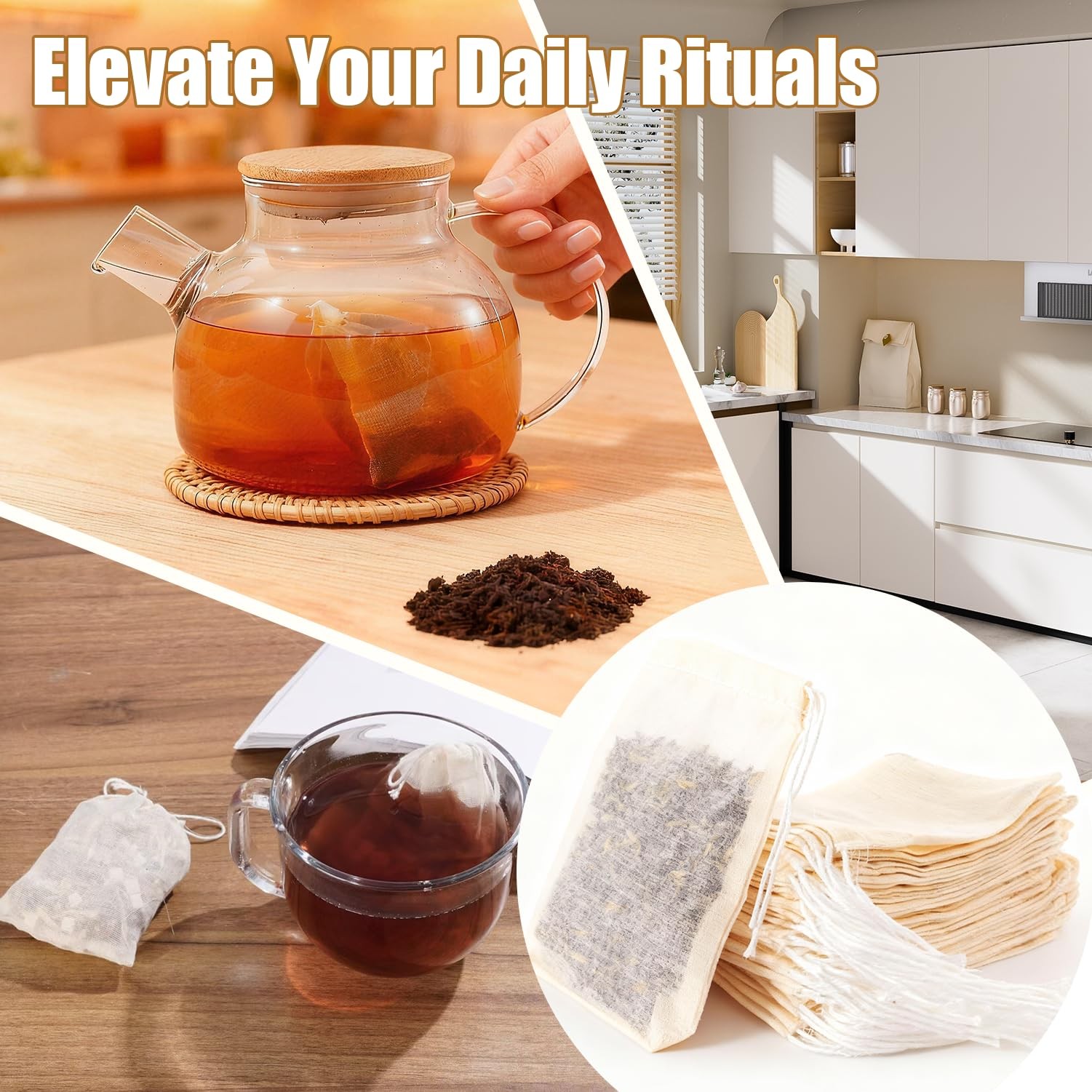 60Pcs Reusable Tea Bags for Loose Leaf Tea, 3x4inch Sachet 3×4-60pcs, Natural