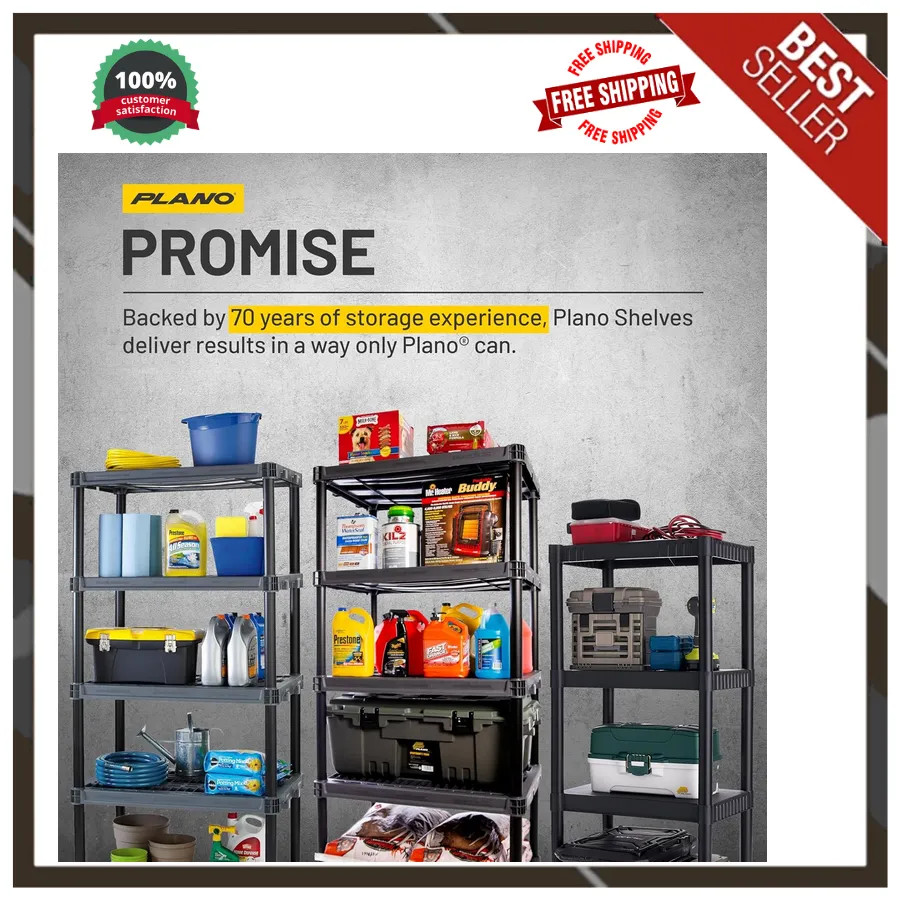 Plano 4-Tier Plastic Storage Shelving Unit 48in x 23in x 14in 200lb Capacity