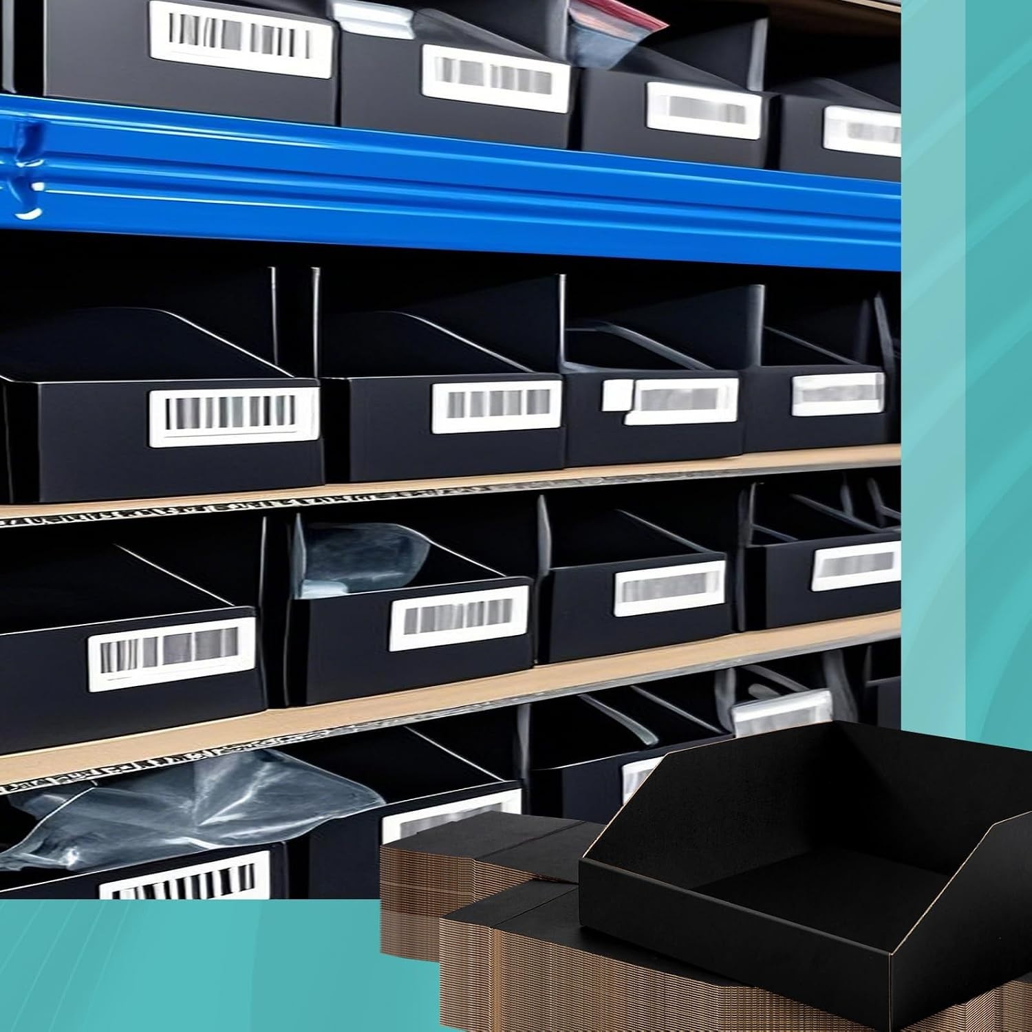 Organize Your Space: 30 Count Black Cardboard Bin Boxes – Multi-Sized
