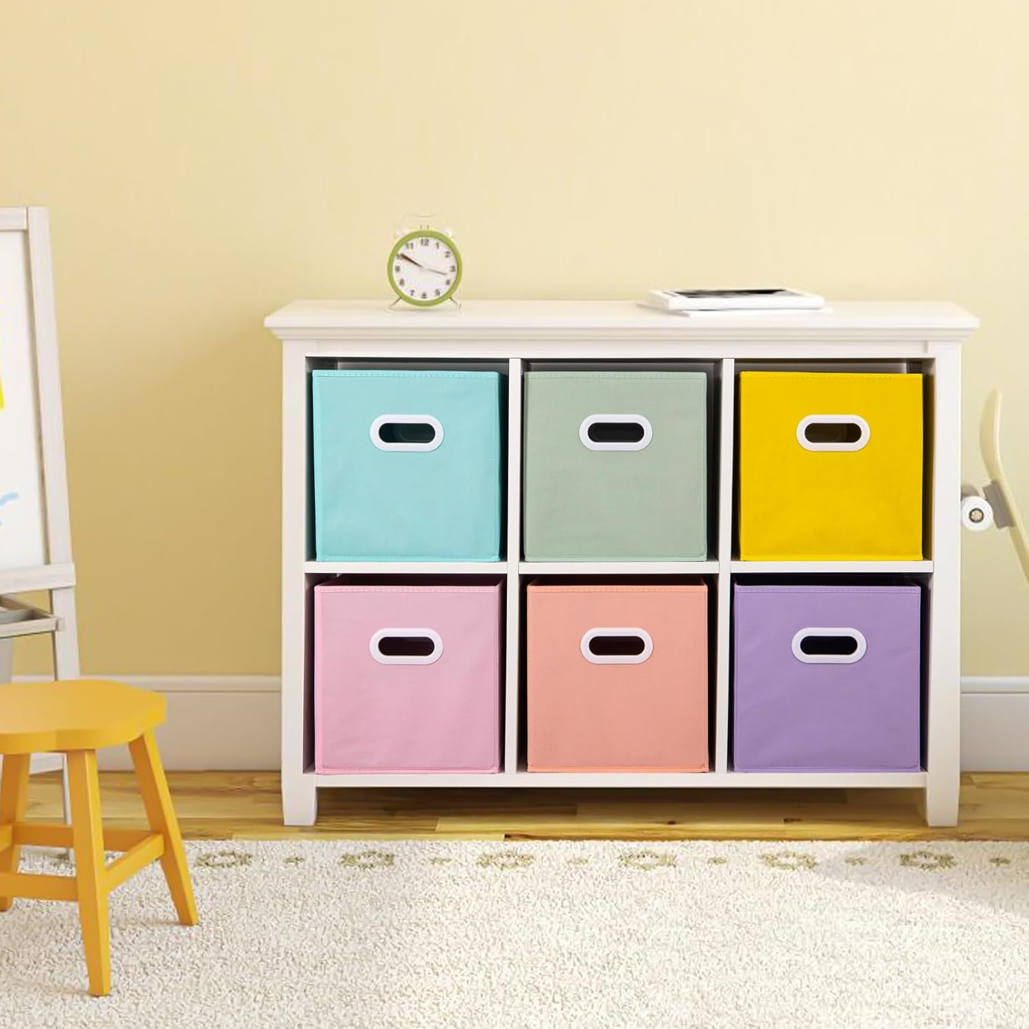 Fabric Storage Cubes Bins, 11 Inch Fun Colored Foldable Storage Baskets with Dua
