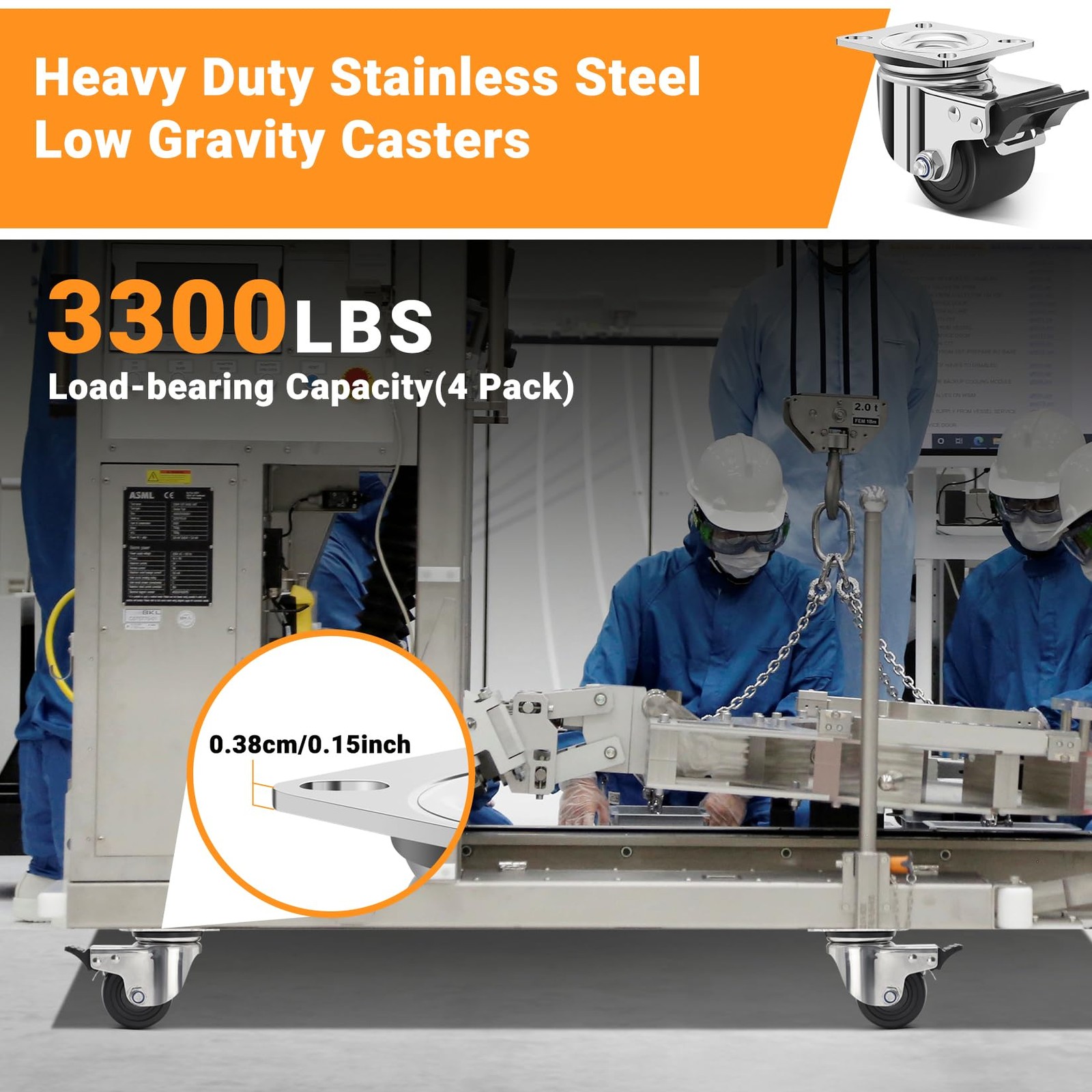 2.5 Inch Low Gravity Casters 3300 Lbs Load Capacity – Heavy Duty Stainless