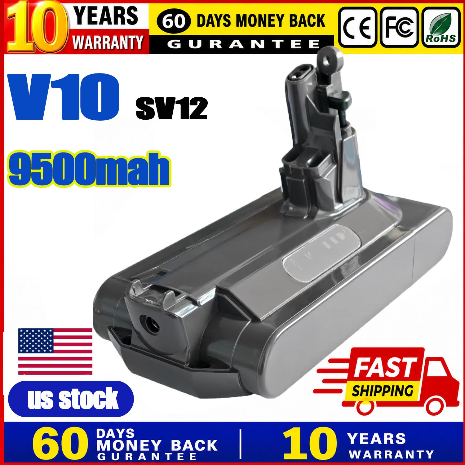 25.2V 9500mAh V10 Battery for Dyson V10 Animal Absolute 969352-02 SV12 Battery
