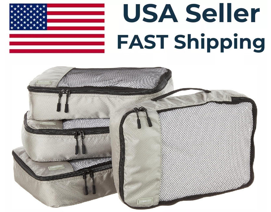Travel Smart: Medium Packing Cubes Set with Double Zippers – Gray Polyester