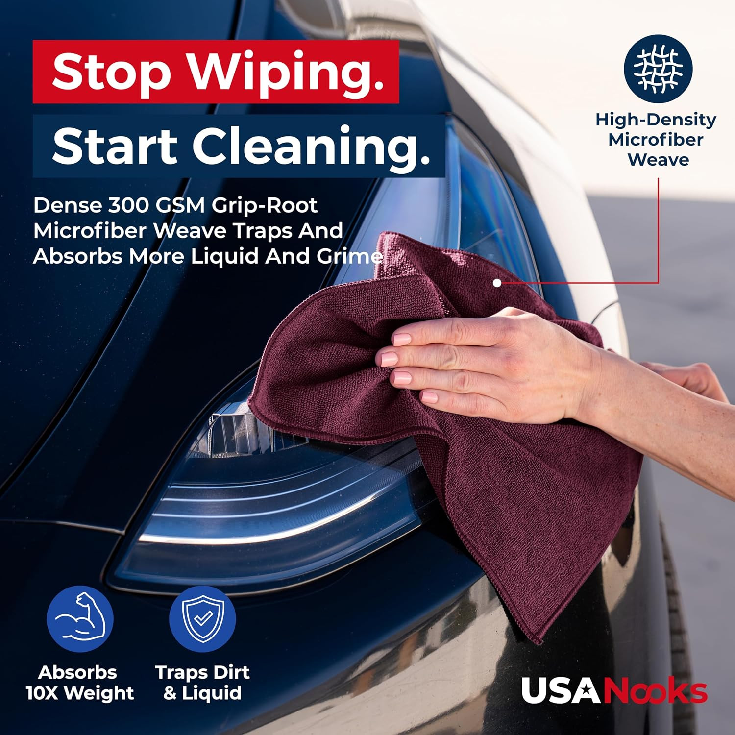 Premium 300GSM Microfiber Cleaning Cloth – 12.5×12.5 High 8 pack Burgundy