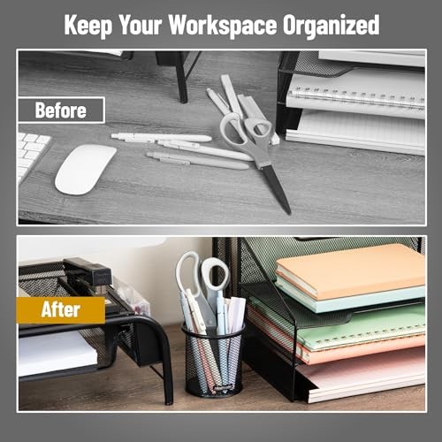 Pen and Accessories Holder, Desktop Organizer, Office, Metal Mesh, 3.5″L Black