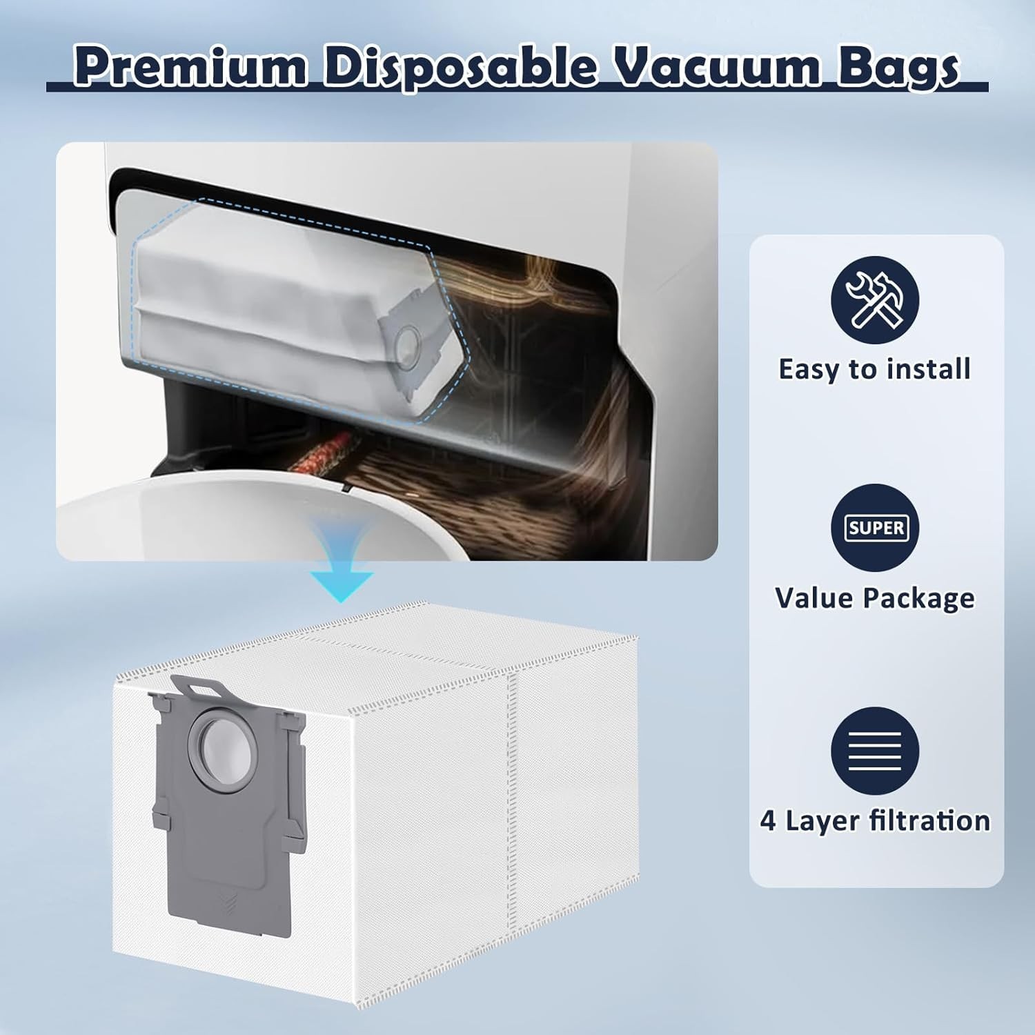 12 Pack Vacuum Bags for Roborock Dust Bag Replacement Large Capacity