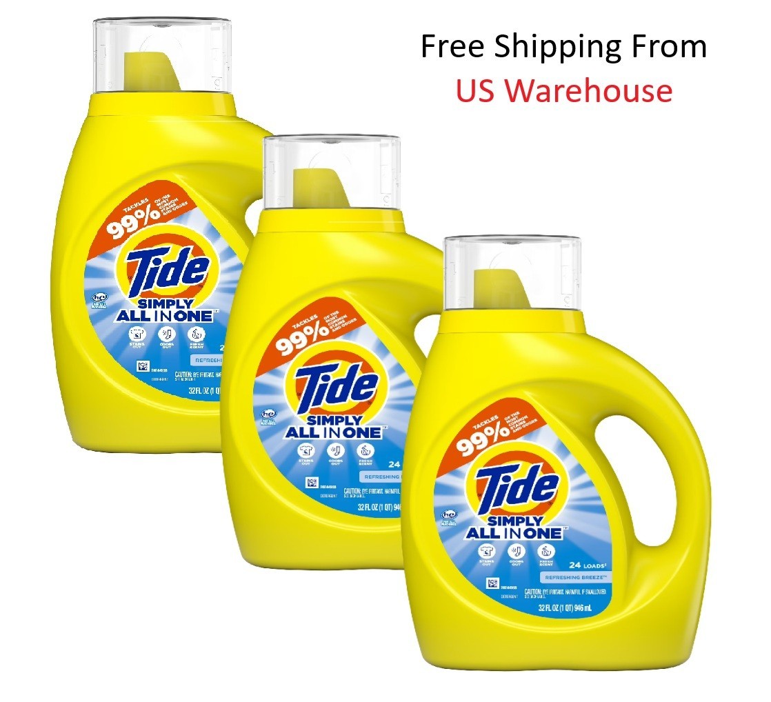 Tide Simply Liquid Laundry Detergent, Refreshing Breeze, 24 Loads, 32 fl oz 3Pk