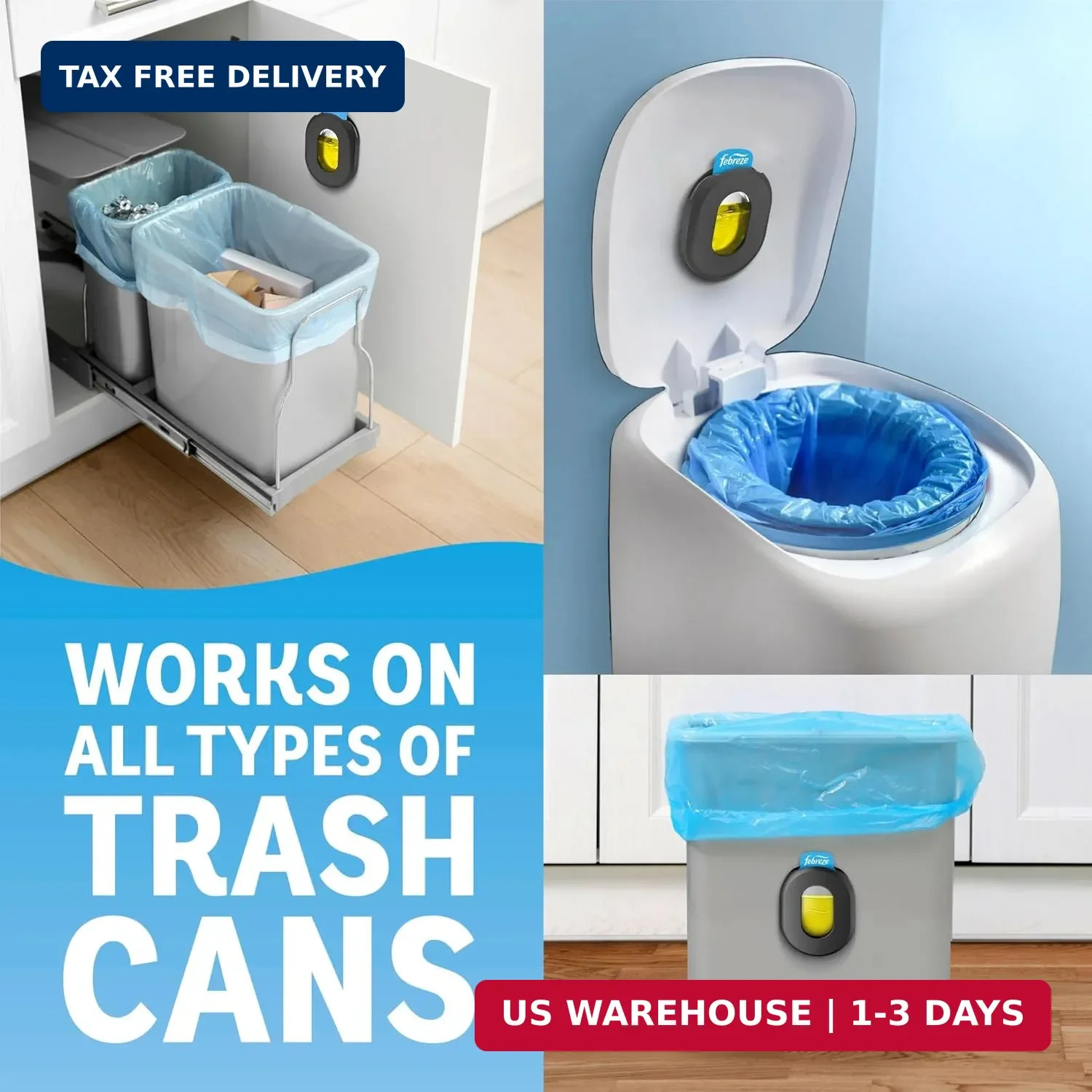 Febreze Trash Odor Fighter, Trash Can Air Freshener, Stick-On Deodorizer for Gar
