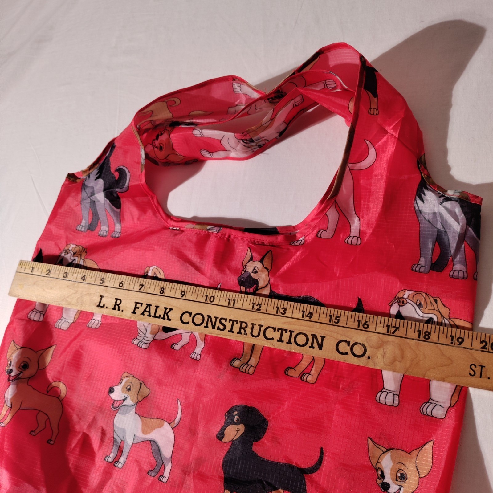 BeeGreen Reusable Nylon Shopping Tote Red Bag with Dogs All Over
