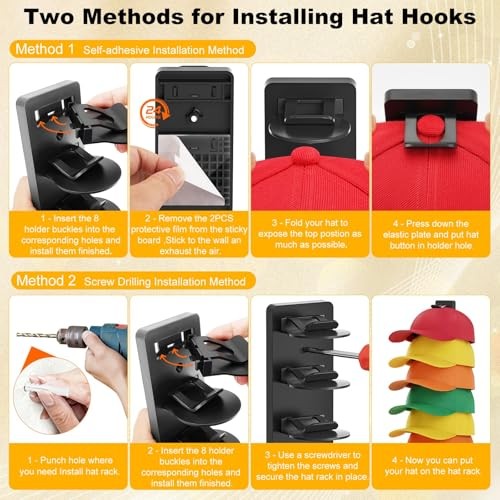 Hat Organizer for Baseball Caps 2 Pack, Hat Rack for One size Black & White