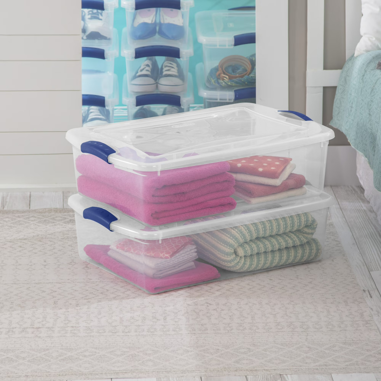 (2 pack) Sterilite 32 Quart Medium Latching Storage Bin, Clear Plastic Storage