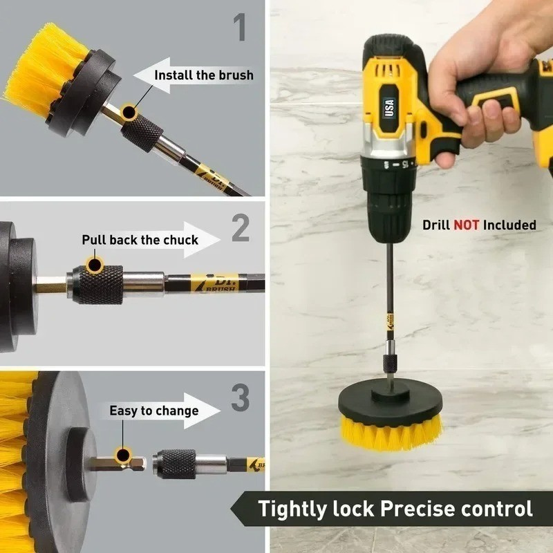 Drill Brush Attachment Set Power Scrubber Cleaning Kit Bathroom Tile Grout Clean