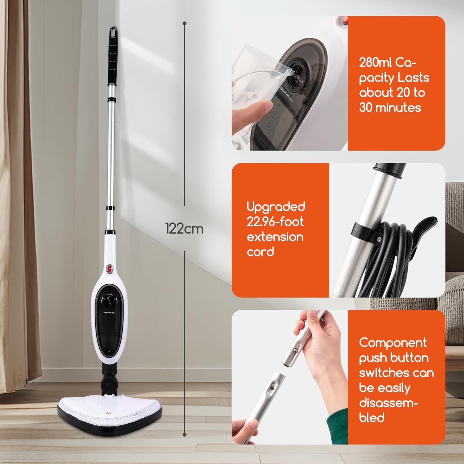 Steam Mop Floor Cleaner with Attachments Lightweight Fast Heating for Kitchen…