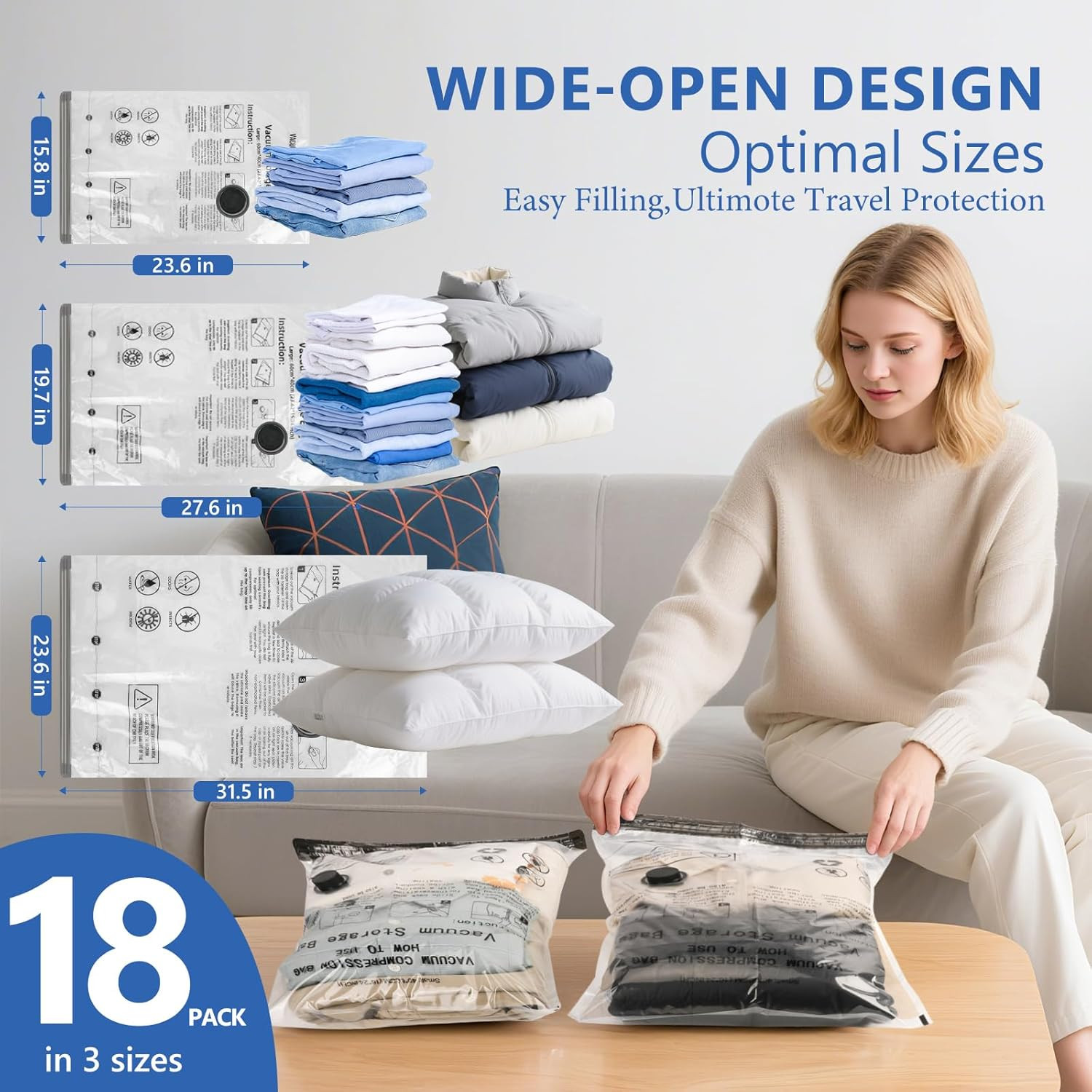 Travel Vacuum Bags for Clothing with Rechargeable Wireless Air Pump,18 Pack Comp