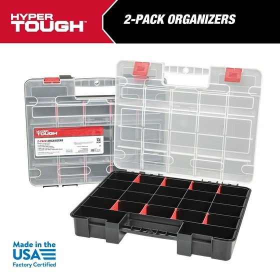Hyper Tough 2-Pack Organizer, Stackable Plastic with 8 Movable Dividers