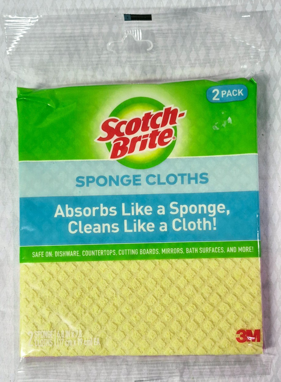 Scotch Brite Sponge Cloths 6.8 in x 7.8 in Absorbs Like a Sponge 2 Pack NEW