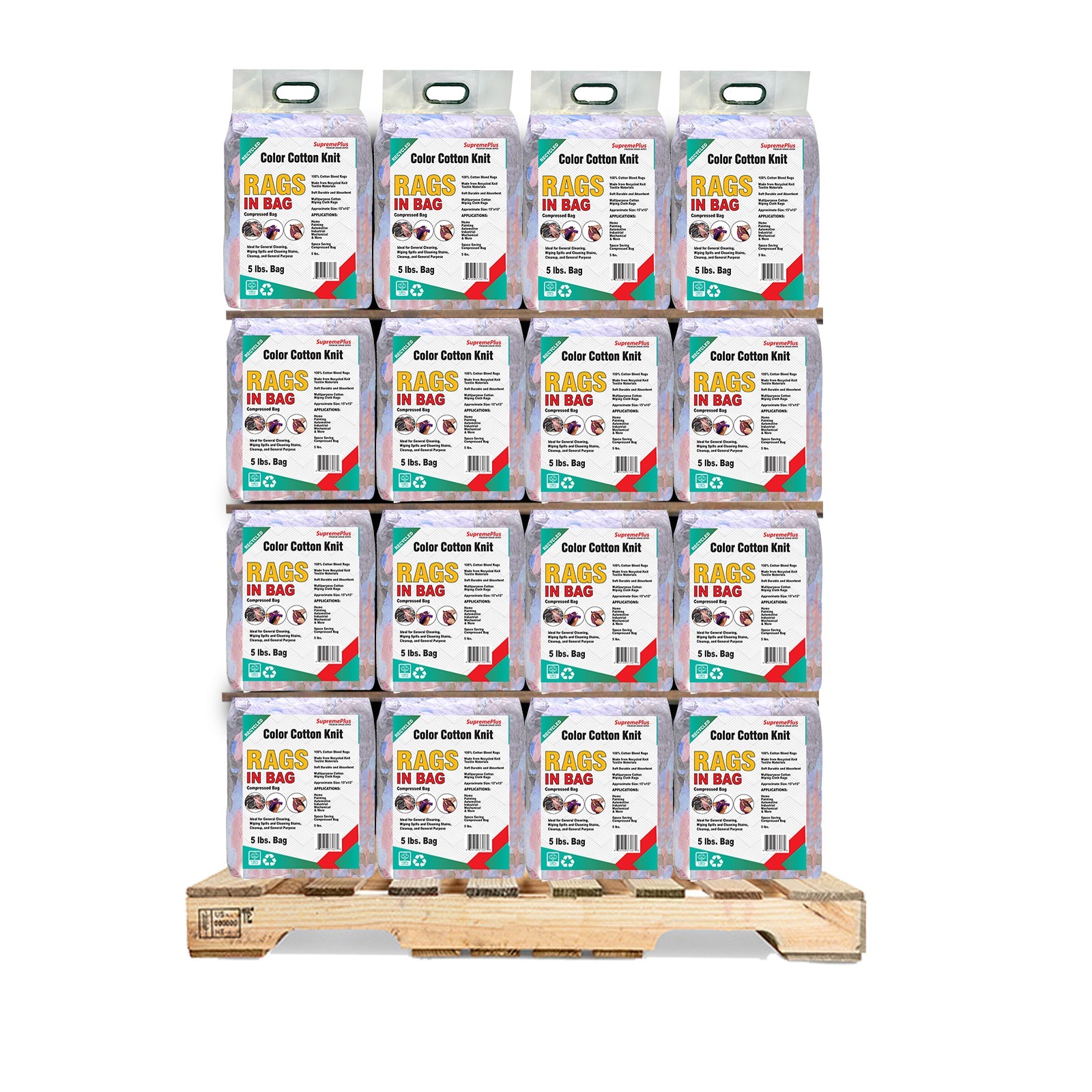 Bulk Colored Wiping Rags – Cleaning Knit T-Shirt Cloths 600 lbs Pallet – Bags